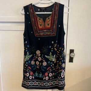 Papillon Blue Embroidered Sleeveless Dress